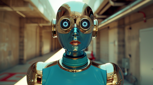 A Robot With A Blue Face And Gold Body