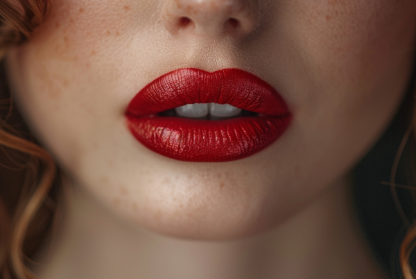 A close-up image of a woman''s lips adorned with vibrant red lipstick is depicted in this photo. The lips appear full and well-defined, showcasing a glossy finish that enhances their natural shape. The lipstick color stands out against the woman''s skin, adding a bold and striking contrast. The overall composition of the image focuses solely on the lips, drawing attention to the intricate details and texture of the lipstick. This image exudes a sense of glamour and sophistication, emphasizing the beauty and allure of the woman''s lips.