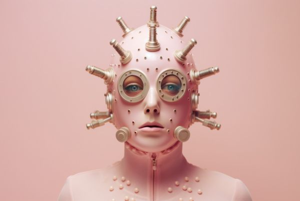 A woman is depicted in the image wearing a pink mask and a bunch of hair. She has a confident expression on her face as she gazes towards the camera. The mask is a vibrant pink color and covers the lower half of her face. Her hair is styled in a voluminous bunch that adds to her overall appearance. The woman''s features are sharp and defined, giving her a striking look. The background is a soft pink hue that complements the colors in the image. Overall, the woman exudes a sense of style and individuality with her unique look.