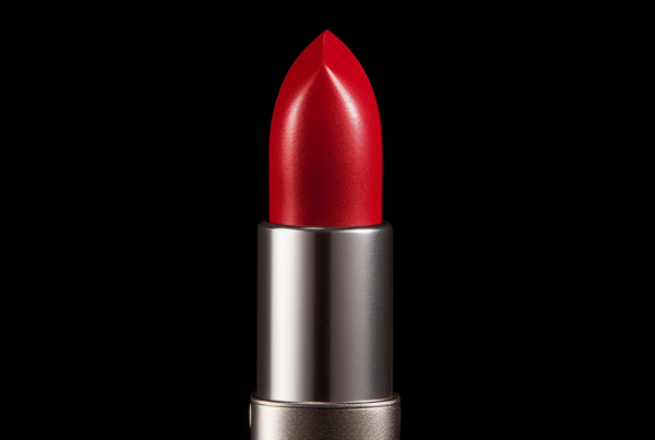 In this image, we see a close-up of a vibrant red lipstick with a shiny silver rim. The lipstick is the focal point, standing out against a dark black background. The red color is bold and eye-catching, with a hint of shine from the silver rim adding a touch of elegance. The lipstick appears to be well-crafted and high-quality. There are no visible objects or people in the frame, allowing the viewer to focus solely on the beauty of the lipstick. The image is well-lit, showcasing the rich color and texture of the lipstick.