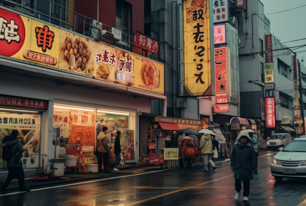 The image shows a bustling city street filled with a diverse crowd of people walking and cars driving by. The street is busy with activity, with individuals of various ages and genders strolling along the sidewalk. Some are carrying backpacks, while others are holding umbrellas, indicating different weather conditions. The architecture of the buildings lining the street is visible, with signs and displays catching the eye. The scene captures the essence of urban life, with individuals going about their daily routines amidst the hustle and bustle of the city.