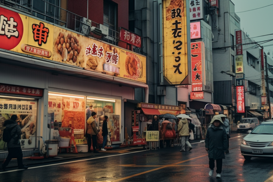 The image shows a bustling city street filled with a diverse crowd of people walking and cars driving by. The street is busy with activity, with individuals of various ages and genders strolling along the sidewalk. Some are carrying backpacks, while others are holding umbrellas, indicating different weather conditions. The architecture of the buildings lining the street is visible, with signs and displays catching the eye. The scene captures the essence of urban life, with individuals going about their daily routines amidst the hustle and bustle of the city.