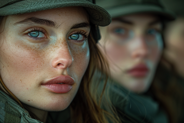 A woman with a hat and a jacket is standing in a room. She has freckles on her face and is holding a cell phone. The woman appears to be in her mid-20s and has a feminine gender expression. She is wearing a hat with glasses perched on the brim. The hat has a dark color and is well-fitted on her head. The woman''s outfit includes a stylish jacket that complements her overall look. The room is well-lit, highlighting the woman''s features and outfit.