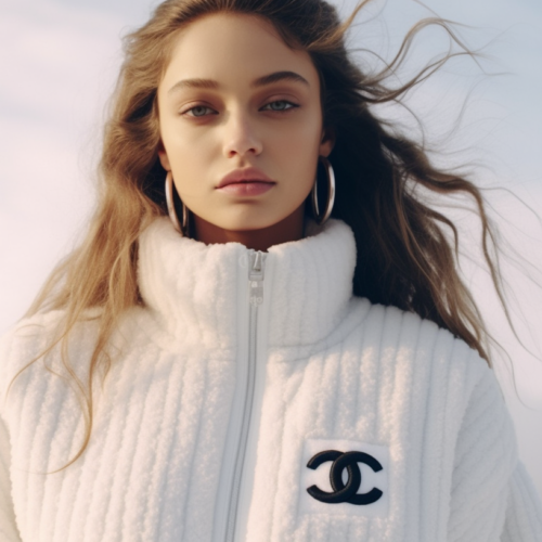 In this image, we see a stylish woman wearing a white jacket and large hoop earrings. She exudes confidence and elegance with her fashion choices. The white jacket complements her skin tone beautifully, and the hoop earrings add a trendy touch to her overall look. Her hair is long and flowing, adding to the sense of sophistication. The woman''s outfit is perfect for a fashionable outing or event. The color palette of the image is primarily soft whites and browns, creating a chic and polished aesthetic. This image captures a modern and fashionable woman at her best.