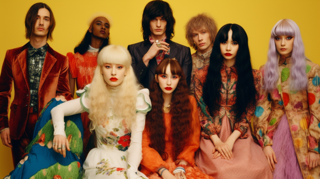 A diverse group of people are gathered together, showcasing a variety of long hair styles and colorful wigs. The scene is vibrant and lively, with individuals wearing a mix of casual and stylish outfits. Some are accessorized with bracelets and necklaces, adding a touch of flair to their looks. Both men and women are present, with some individuals wearing wigs in shades of pink and red. The group exudes a sense of fun and creativity, making a striking visual statement with their long locks and bold fashion choices.