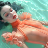 In the image, we see a woman wearing a coral dress floating gracefully in a pool of water. The woman appears to be relaxed and enjoying the serene environment. The pool water reflects beautiful shades of coral, teal, and brown colors. The woman''s dress flows elegantly around her as she lays in the water. The scene evokes a sense of tranquility and leisure, with the woman embodying a sense of peace and contentment. The overall composition of the image conveys a sense of relaxation and luxury, inviting the viewer to imagine themselves in a similar serene setting.